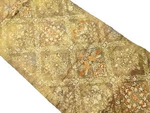 引箔襷に華文・花鳥模様織出し開き名古屋帯（額縁仕立て）